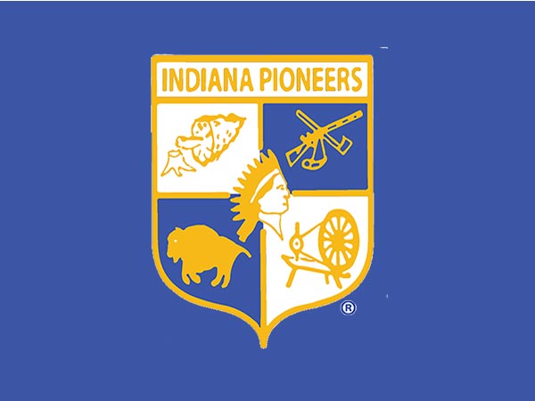 Society of Indiana Pioneers logo in blue rectangle
